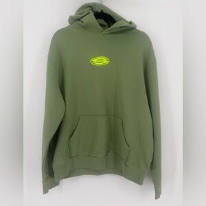 STUDIO Men’s Hoodie Olive Green Neon Graphic “Never Not Creating” Size‎ M